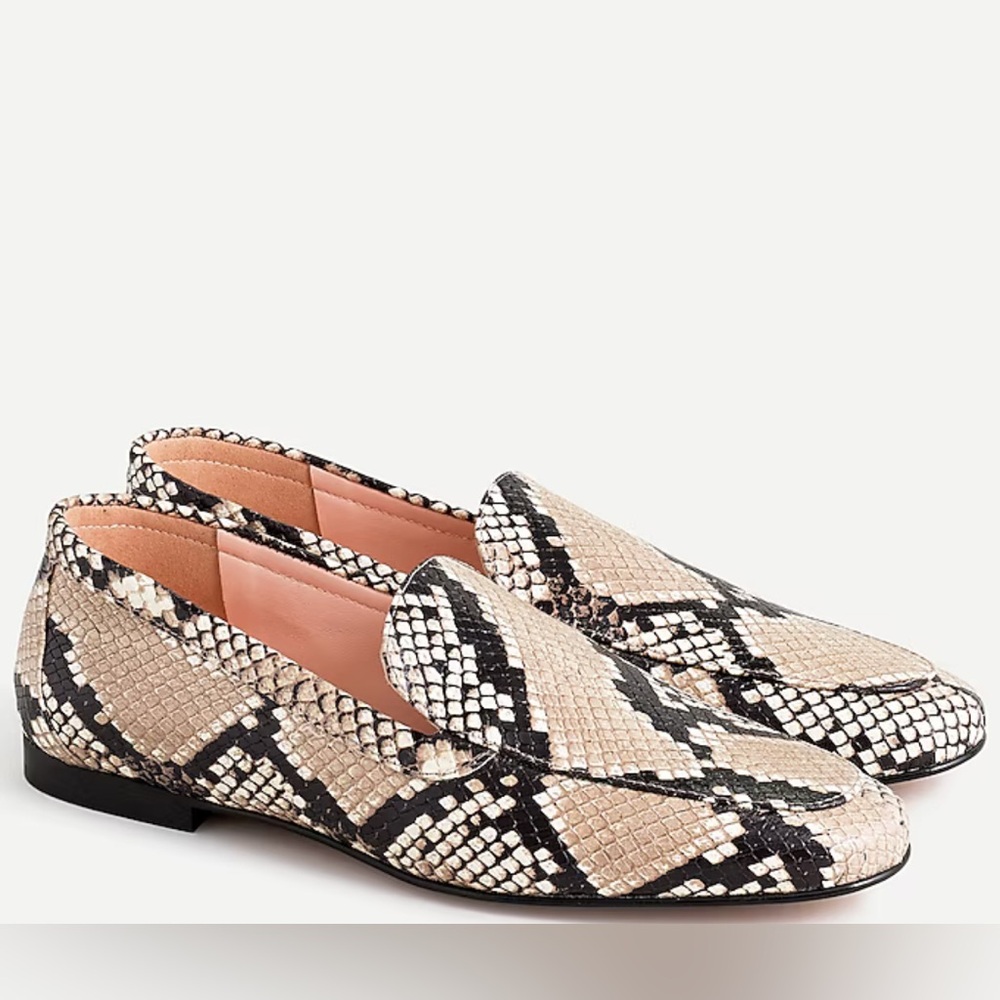 J. Crew Black and Tan Flats with Snakeskin Pattern